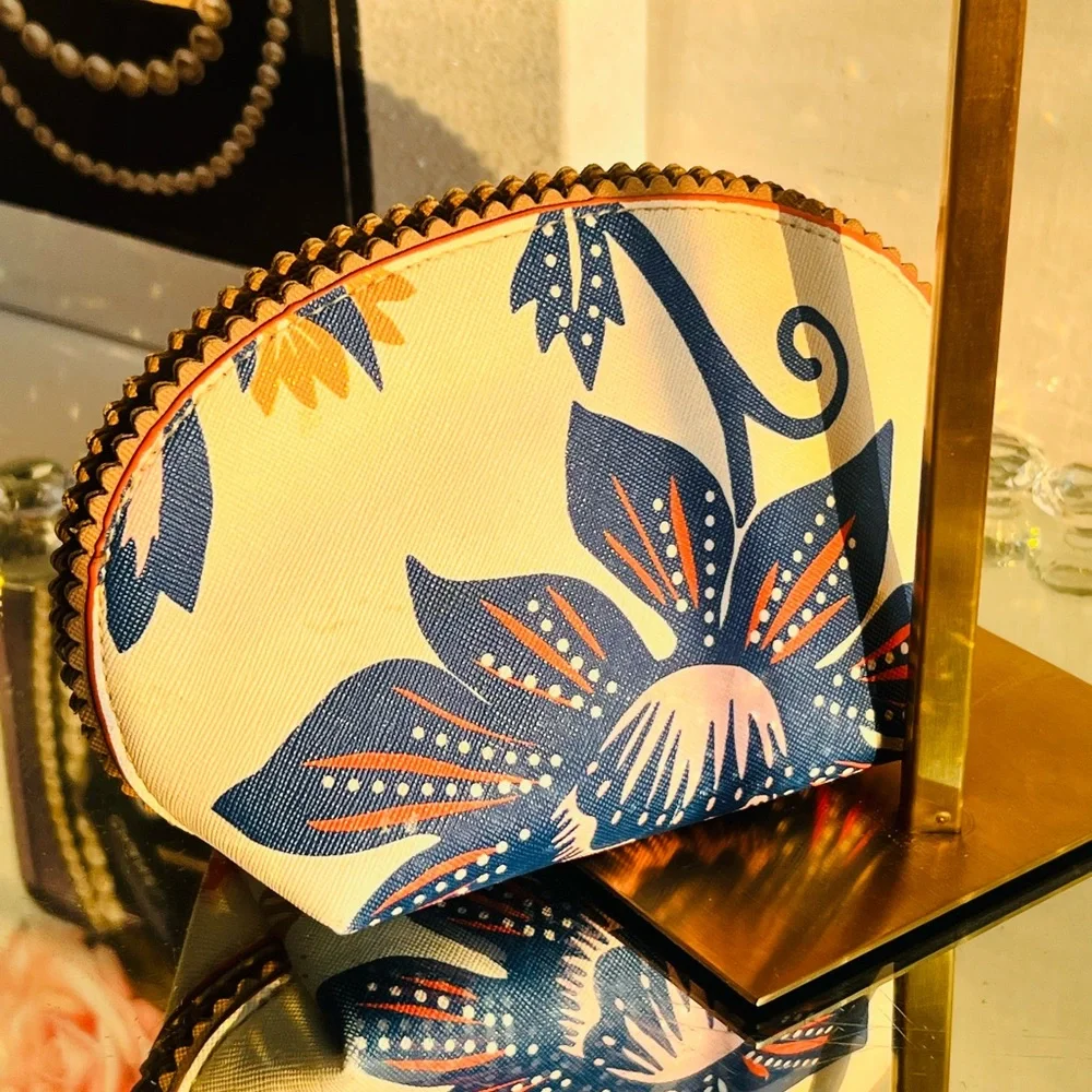 Spartina 449 Cream and Orange Floral Cosmetic Bag - Picture 9 of 12